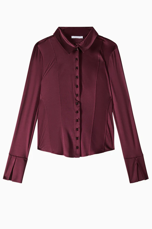 Camicia Slim Fit in Jersey Lucido / Bordeaux