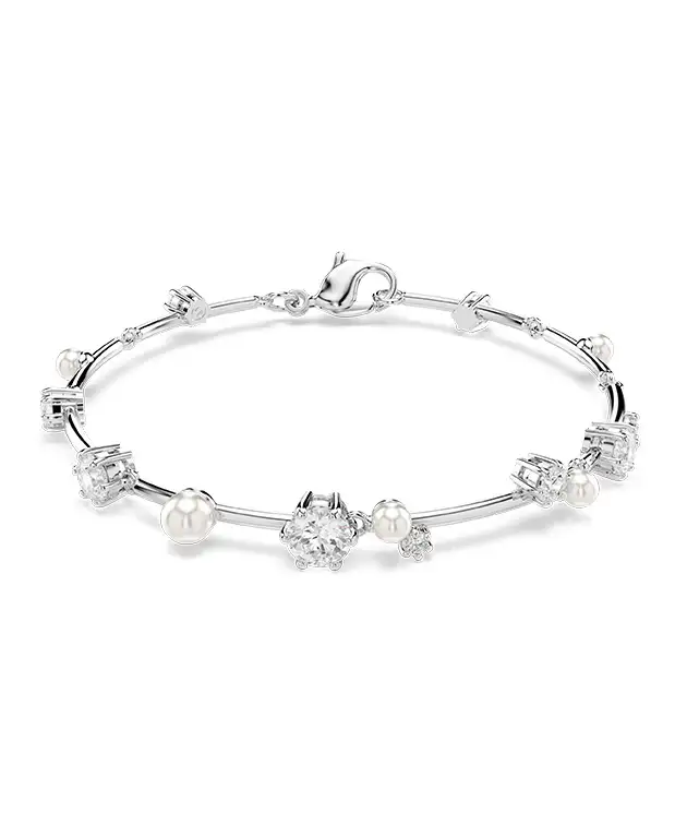 Bracciale Constella Tennis, Crystal Pearl, Tagli Round, Bianco, Placcato rodio