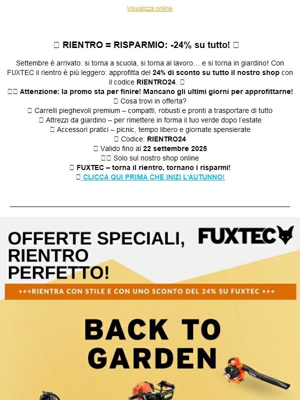GLI ULTIMI GIORNI ESTIVI CON IL 24% DI SCONTO DA FUXTEC