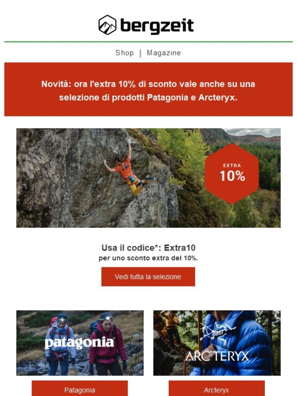 10% Extra ora anche su Patagonia e Arcteryx