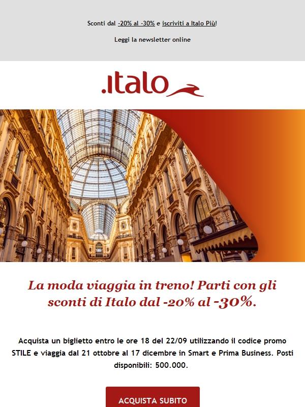 La moda viaggia in treno! Parti con gli sconti di Italo dal -20% al -30%.