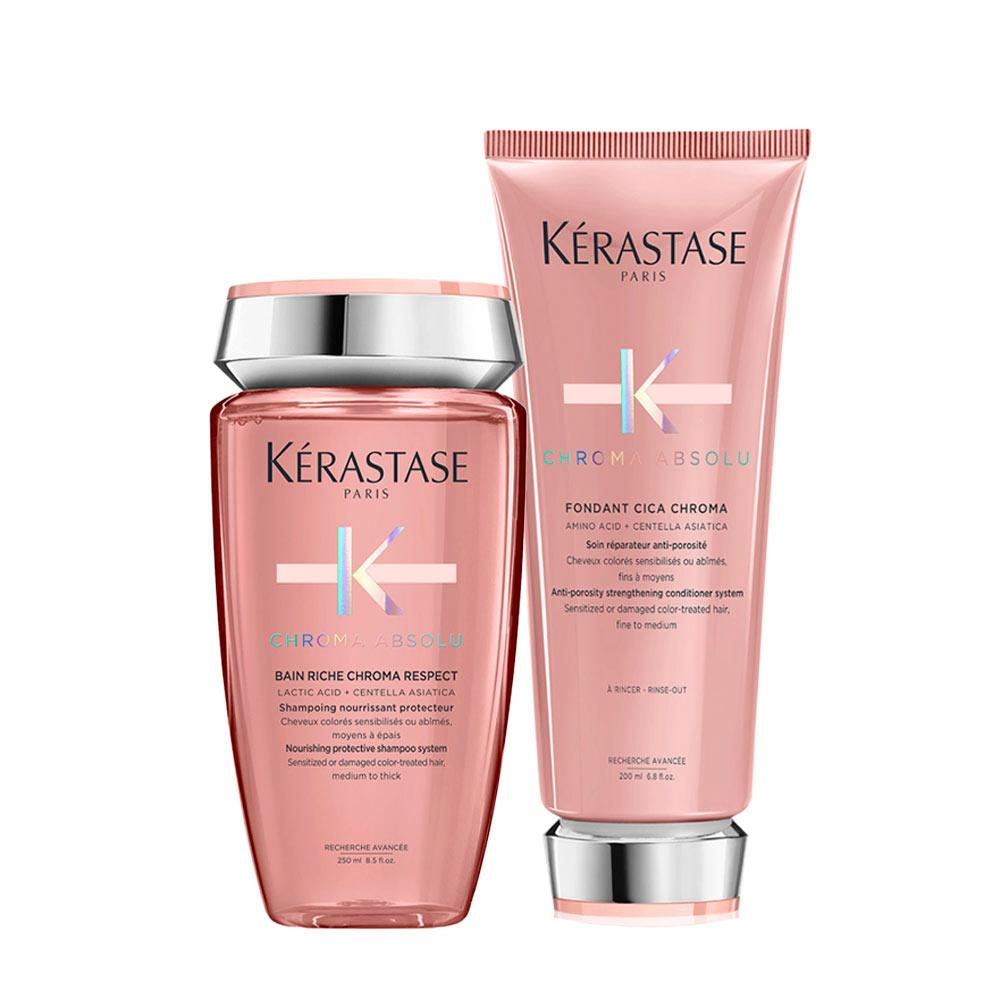 Image of Kerastase Chroma Absolu Bain Riche Chroma Shampoo 250ml Fondant Cica Chroma 200ml -   capelli grossi