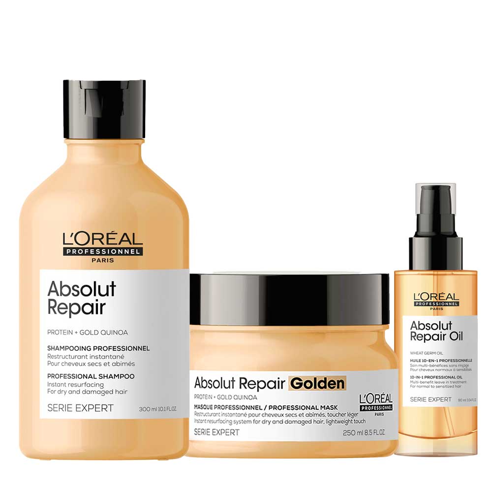 Image of L'Oréal Professionnel Paris Serie Expert Absolut Repair Shampoo 300ml Golden Mask 250ml Olio 10in1 90ml