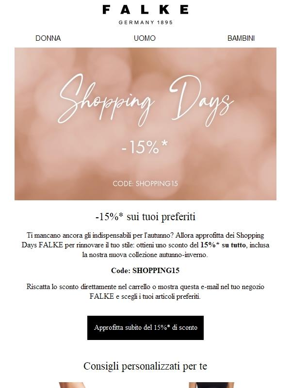 Iniziano gli Shopping Days: 15%* di sconto su tutto