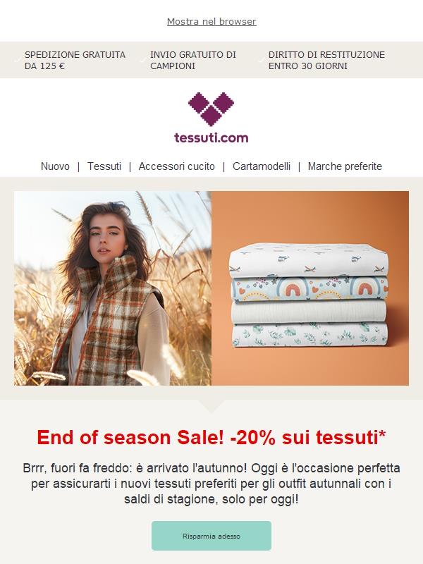 Solo per oggi: 20% di sconto sui tessuti