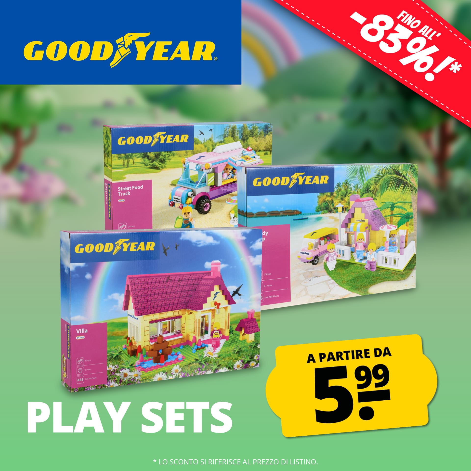 Goodyear street food truck set di gioco con mattoncini da costruzione 215 pezzi