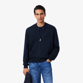Bomber in Maglia di Cotone e Lana / Blu