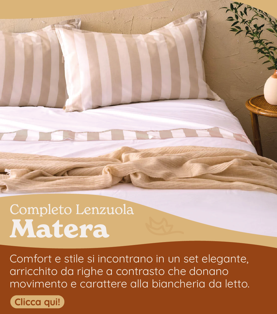 Completo Lenzuola in Puro Cotone con Bordo Rigato Tinto in Filo - Matera