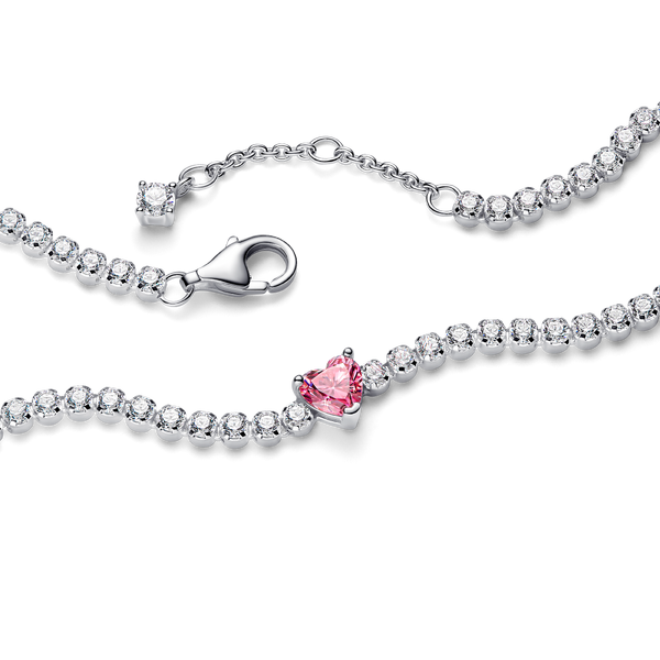 Pink Sparkling Heart Tennis Bracelet
