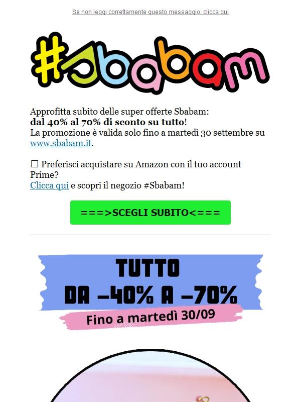 Sconti dal 40% al 70% su tutto! Solo fino al 30 settembre
