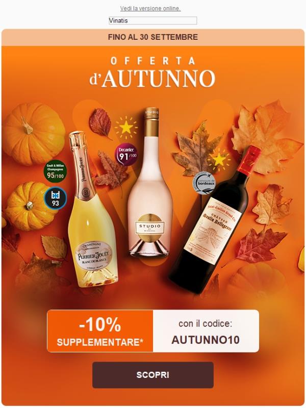 🍷 -10% SUPP. Offerta d'Autunno su Champagnes, Spumanti & Vini