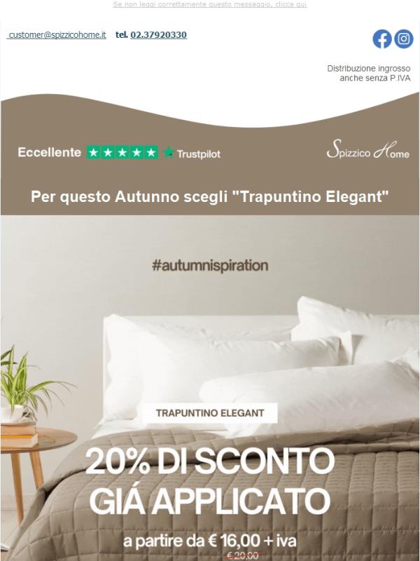 🍂Passa all'Autunno con stile: -20% su Trapuntino Elegant ✨