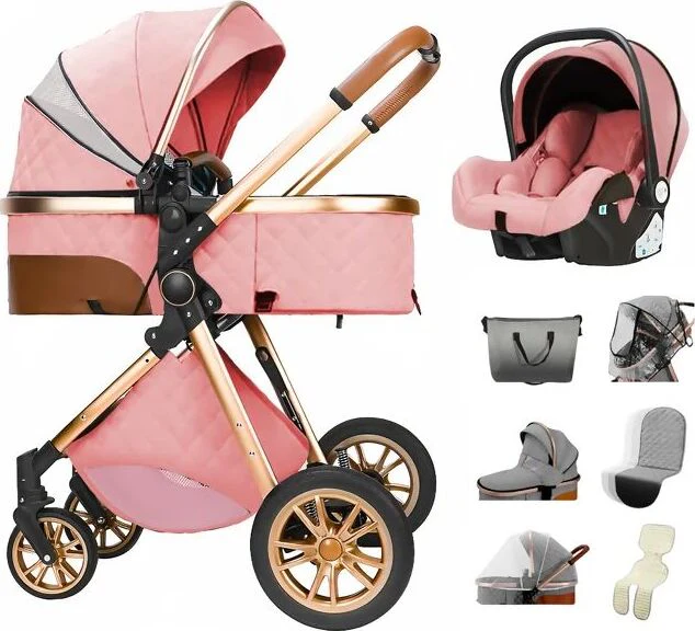 Passeggino trio baby carrozzina 3in1 bambini neonati ovetto vari colori Magiz - Rosa