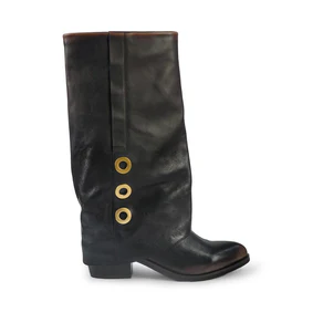 Stivali con Risvolto Bruno Premi Tacco Tex in Pelle Nero Cuoio