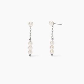STYLE 32   Orecchini a lobo con perle conchiglia e catena forzatina diamantata, sfere e perle conchiglia