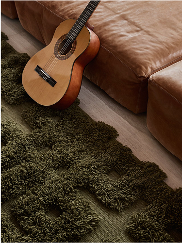 Green shaggy rug