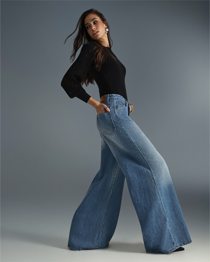 Jeans Wide Leg Lavaggio Medio