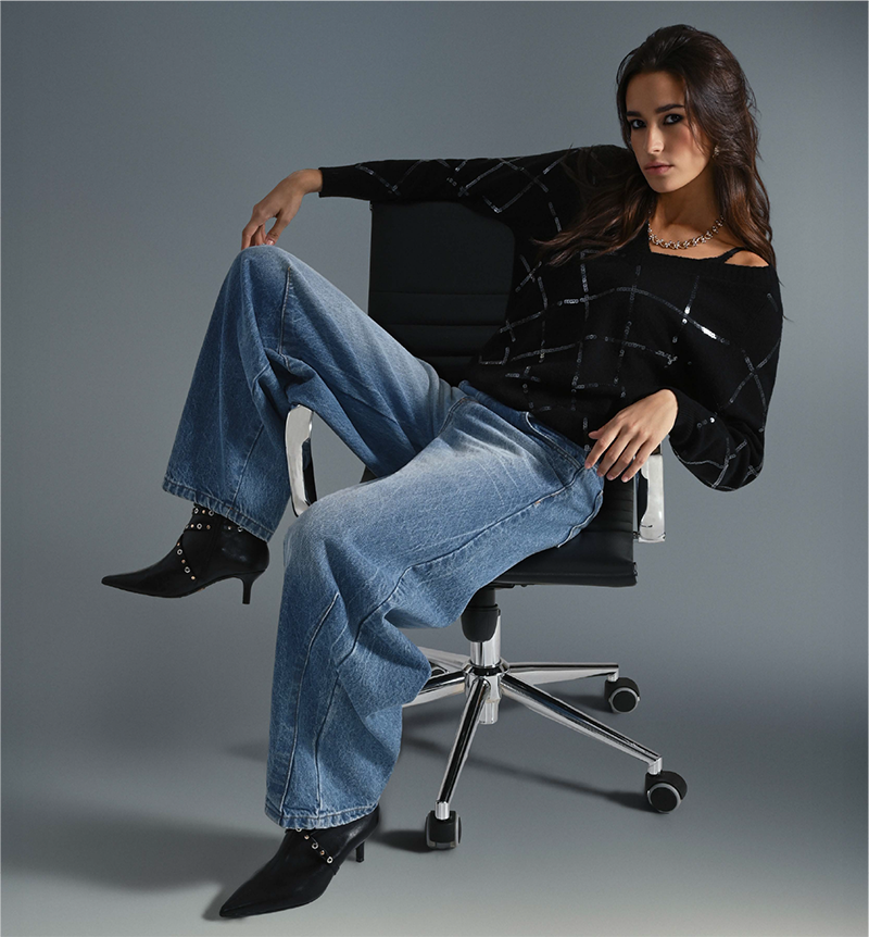 Jeans Baloon con Cuciture a Vista