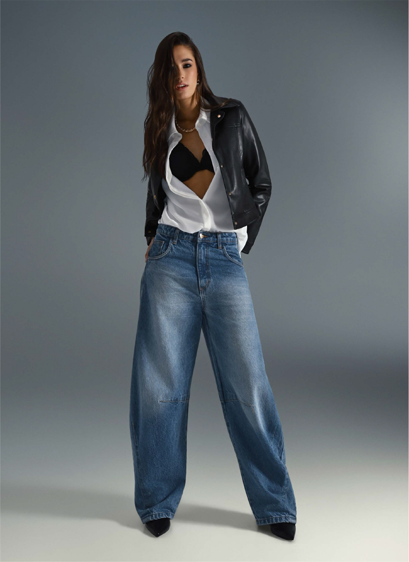 Jeans Baloon con Cuciture a Vista