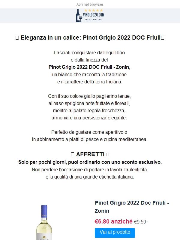 🔆 BEST PRICE🔆 Scopri il fascino del Pinot Grigio Zonin – Offerta esclusiva 😍