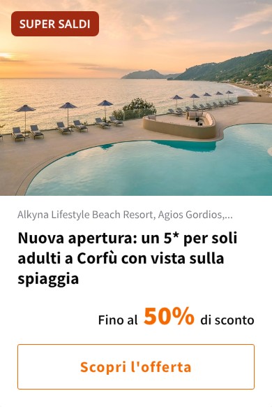 Nuova apertura: un 5* per soli adulti a Corfù con vista sulla spiaggia
