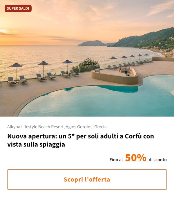 Nuova apertura: un 5* per soli adulti a Corfù con vista sulla spiaggia
