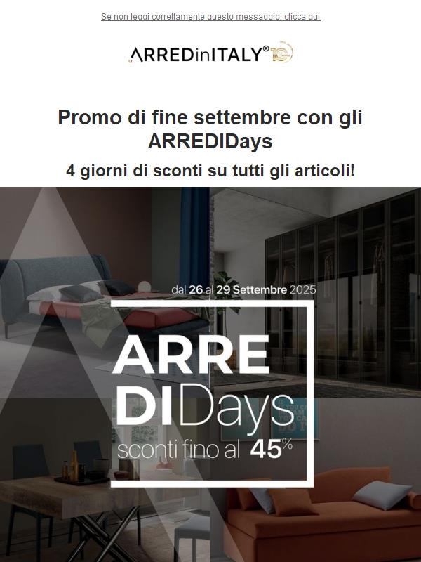 ARREDIDays di Settembre 🌟 4 giorni di sconti fino al 45%!
