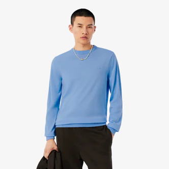 Pullover in Lana Merino con Collo Rotondo / Azzurro