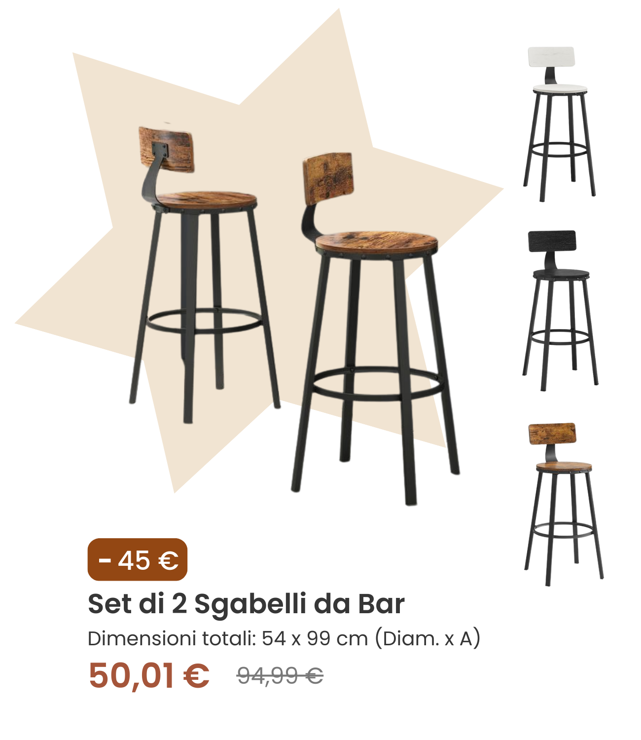 Set di 2 Sgabelli da Bar