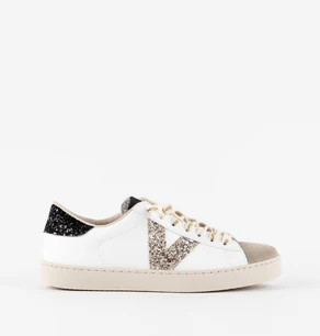 Sneakers Victoria Donna Bassa Pelle Bianco Glitter