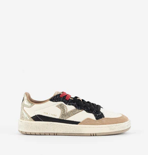 Sneakers Victoria Donna Bassa in Pelle Taupe Glitter Multi