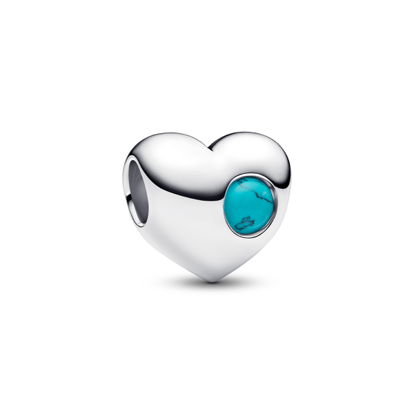 Engravable December Turquoise Blue Stone Heart Charm