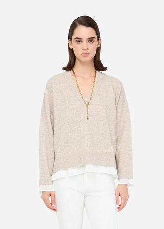 Maglia con Volants Plissé / Beige