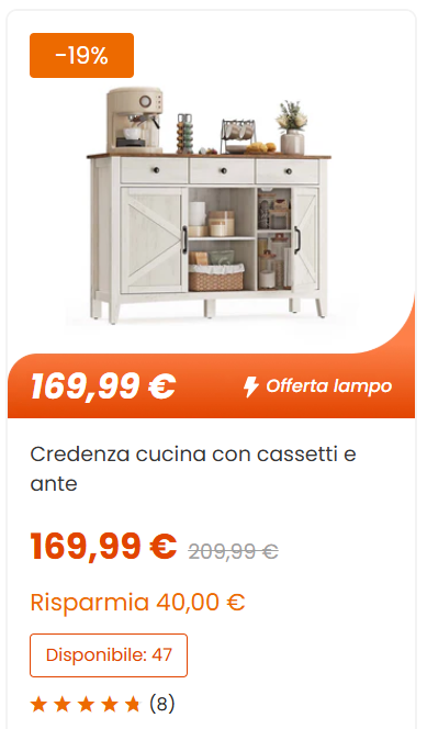 VASAGLE Credenza cucina con cassetti e ante