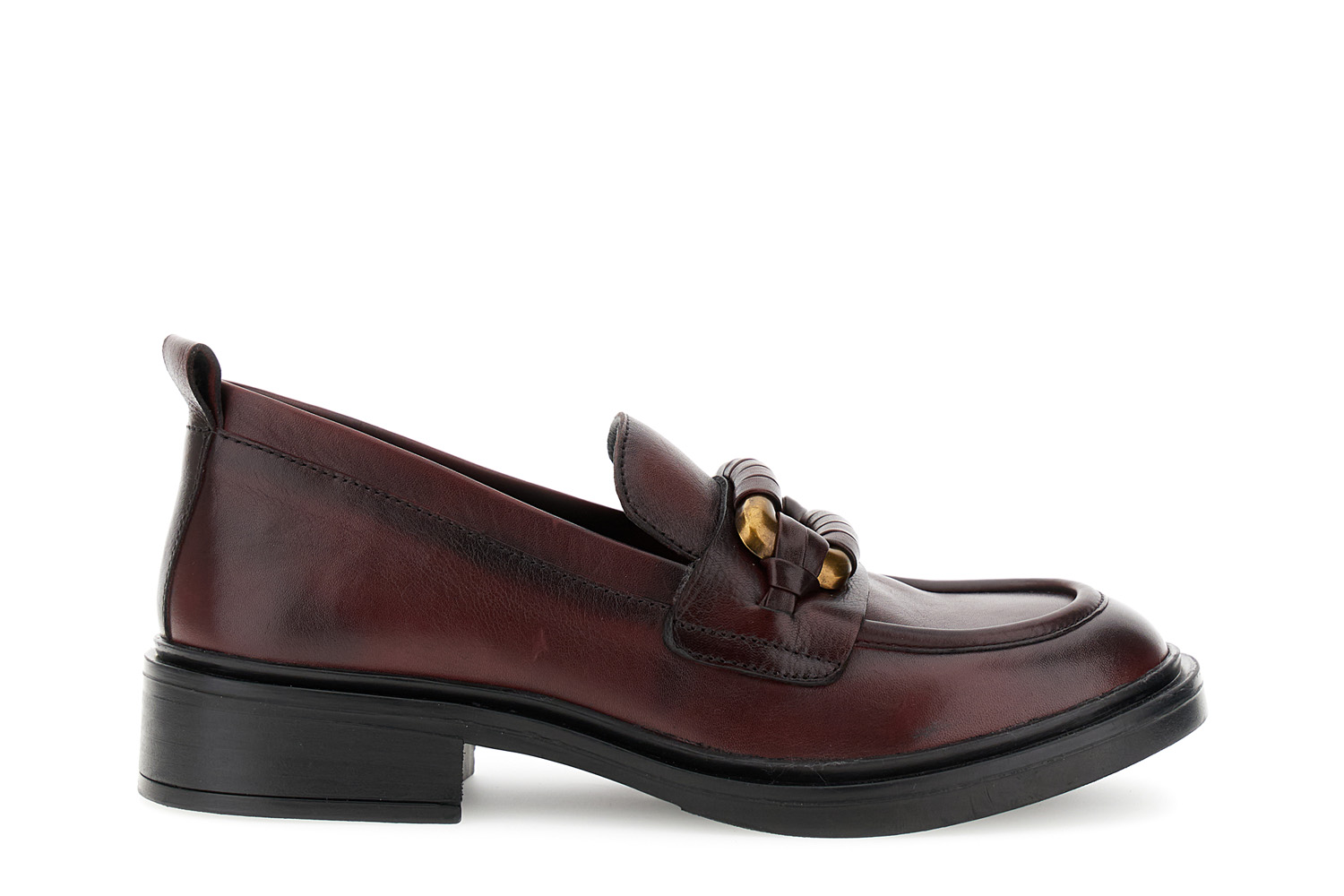 Image of mocassini in pelle con accessorio fasciato bordeaux