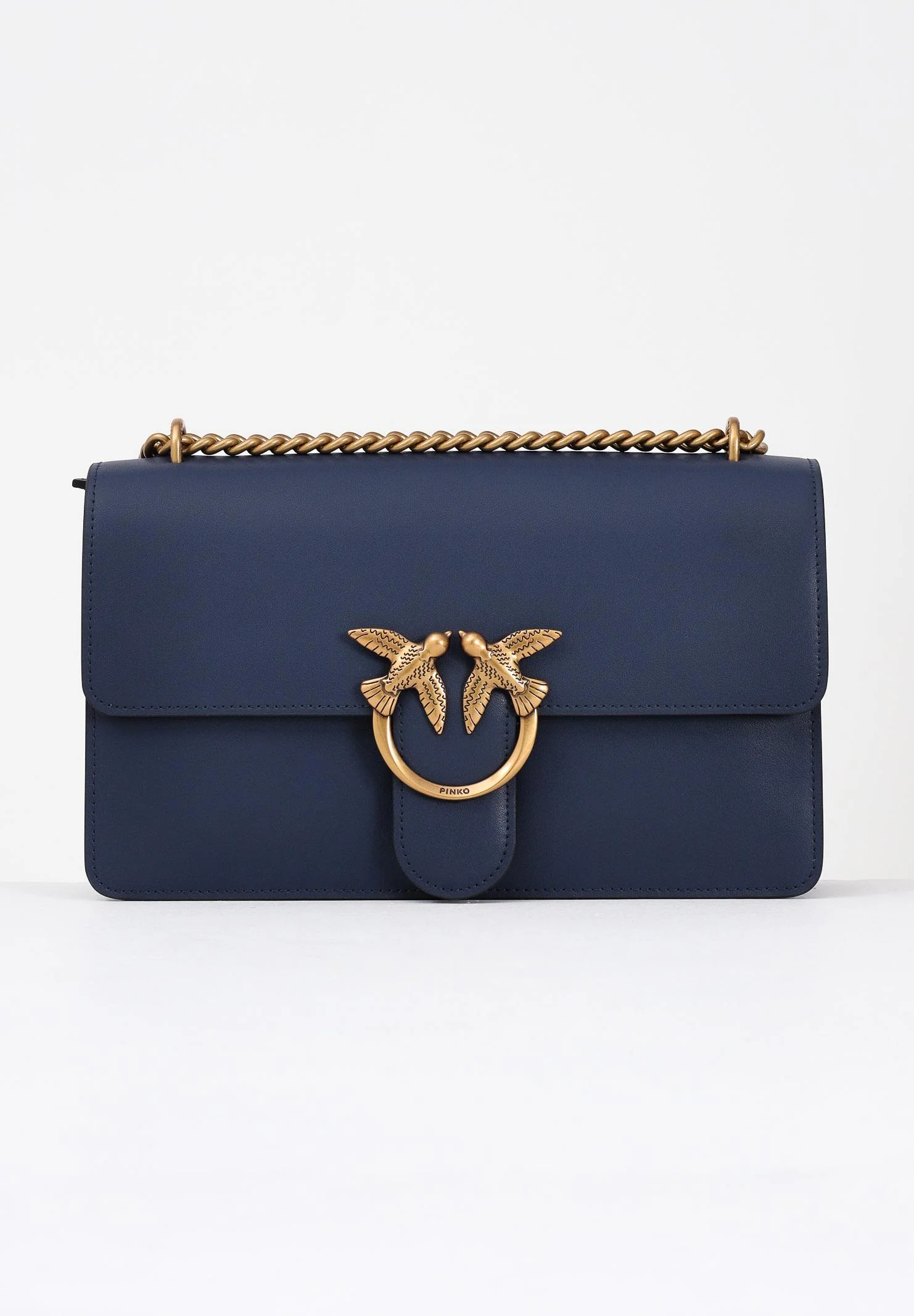 Image of PINKO Borsa a tracolla Classic Love Bag One in morbida pelle mano seta blu da donna