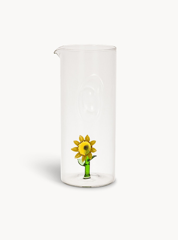 Caraffa in vetro borosilicato dettaglio fiore