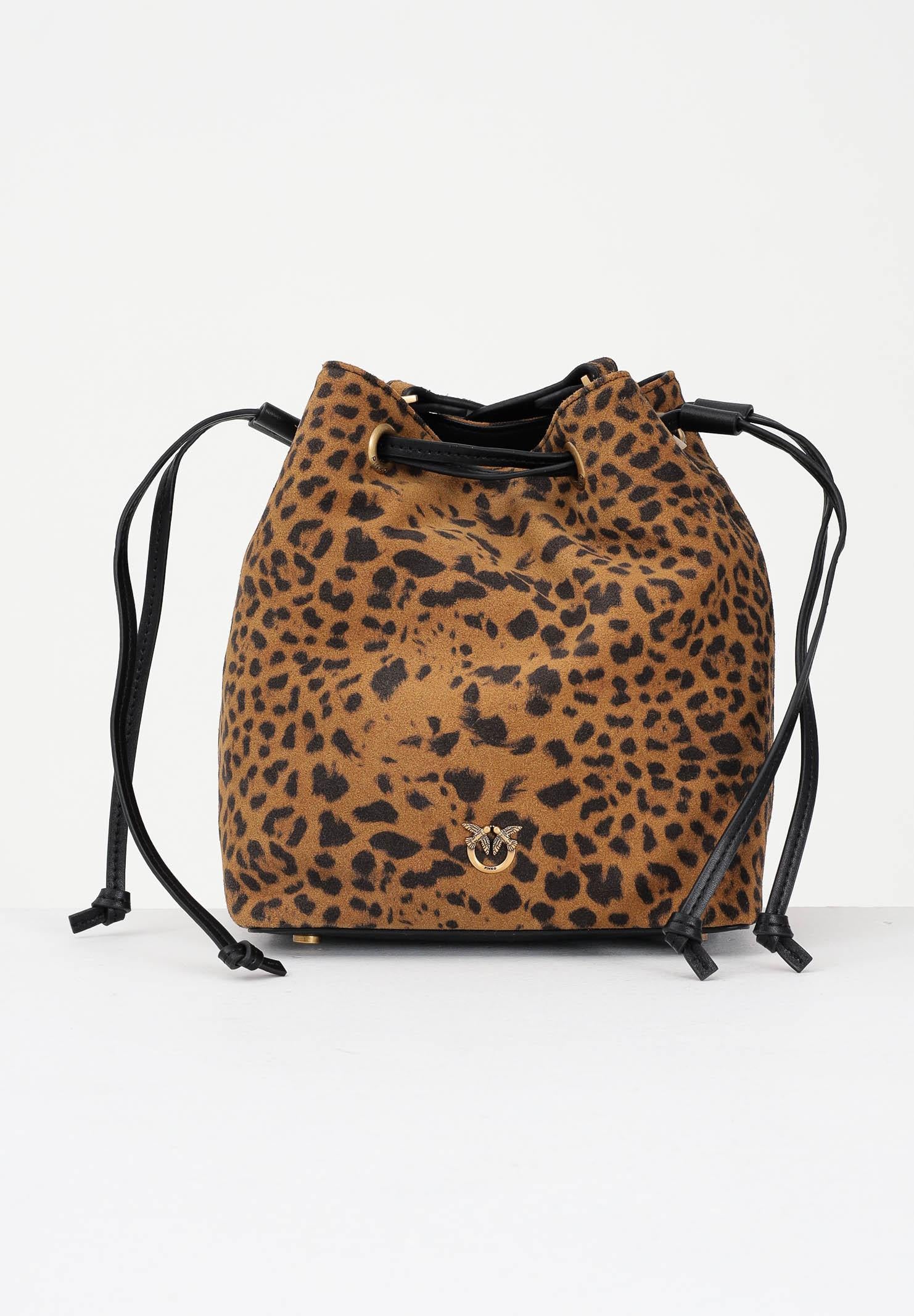Image of PINKO Borsa mini cammello da donna in Suede Leopardato