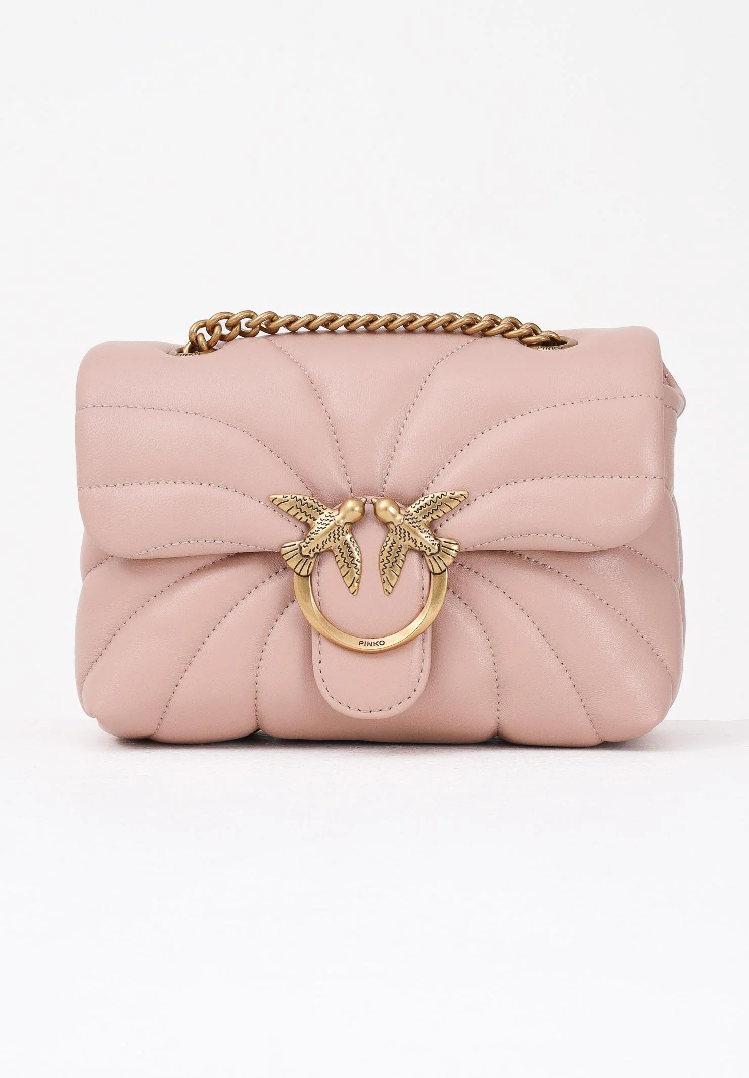 Image of PINKO Borsa a tracolla Mini Love Bag Puff rosa da donna in nappa con trapuntatura Butterfly