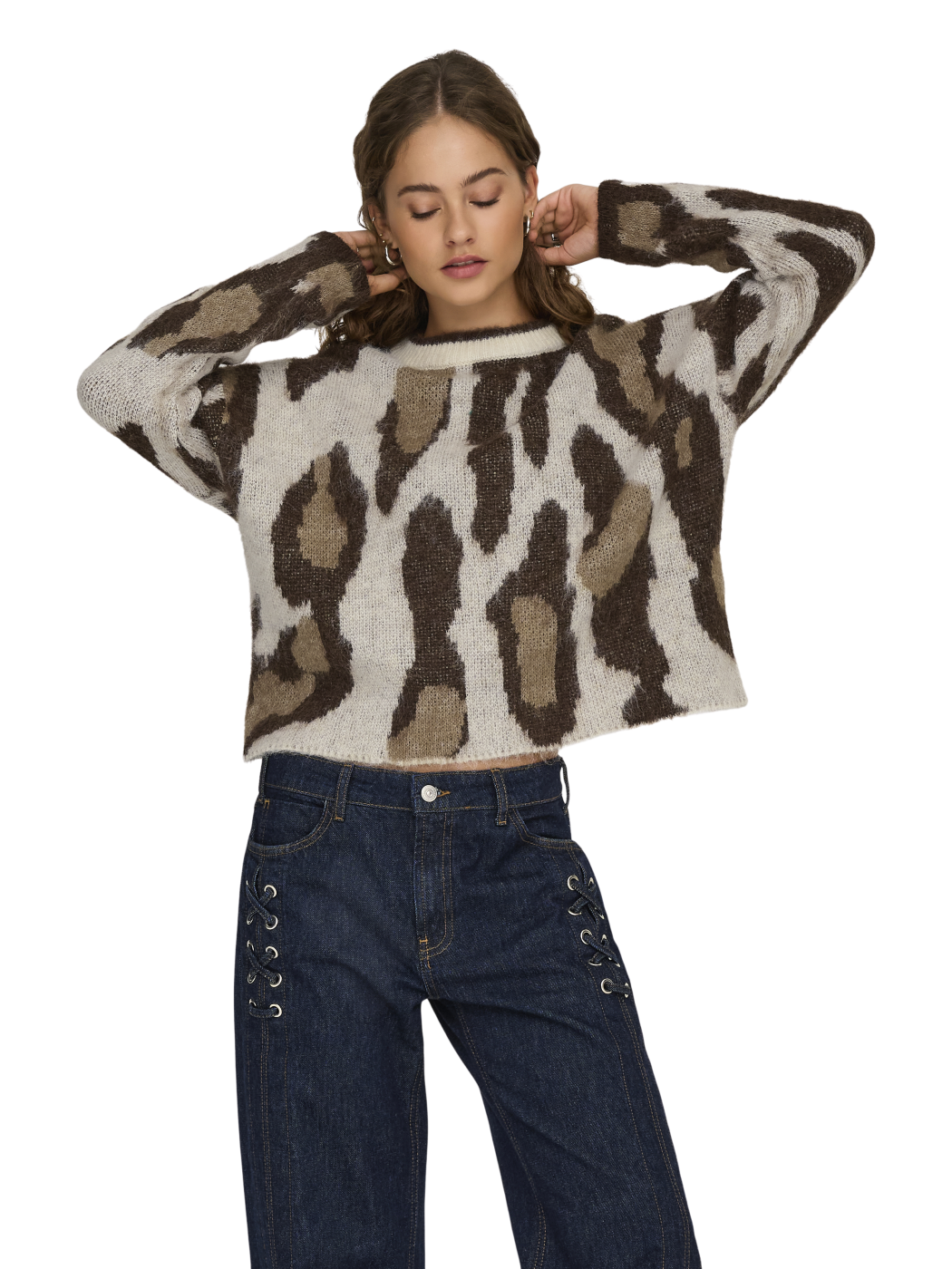 ONLY ONLEDELIE LIFE LS JQ O-NECK KNT BIRCH/CHESTNUT/COCOA