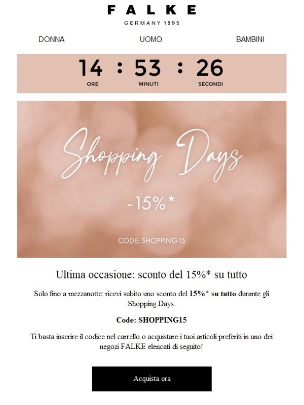 Ultima occasione: 15%* di sconto durante gli Shopping Days