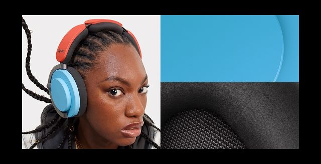 A model wears the Dyson OnTrac headphones