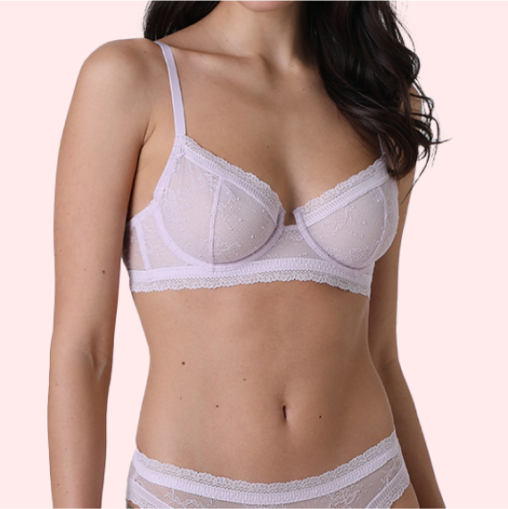 dettaglio reggiseno con ferretto in pizzo lilla