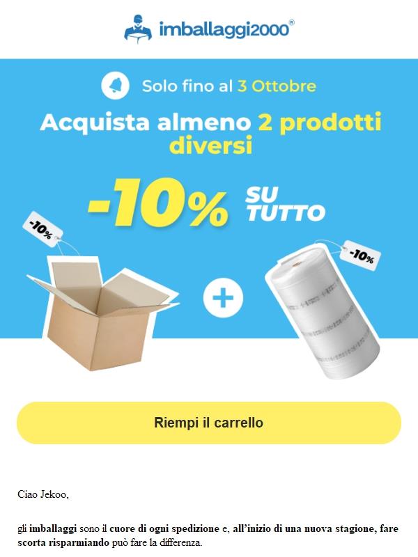 ⚡ Subito -10% sul tuo mix di imballaggi