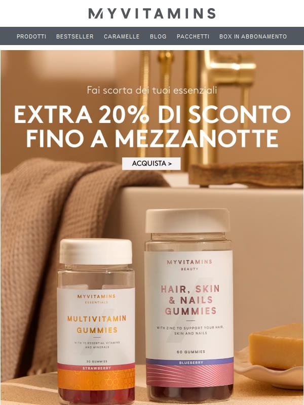 🌙 Extra 20% di sconto solo fino a mezzanotte