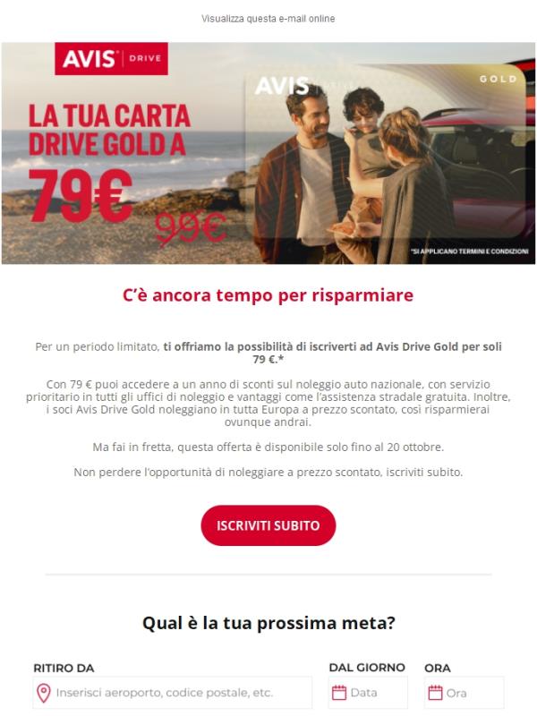 📢 PROMEMORIA: risparmia con Avis Drive Gold