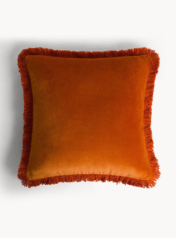Cuscino 45x45 cm in velluto con frangette