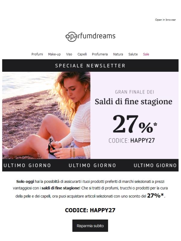 🏁GRAN FINALE: 27% di sconto con i saldi di fine stagione