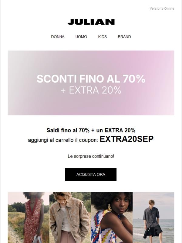 EXTRA 20% | Ultima Chiamata: Risparmia Ancora sui Saldi