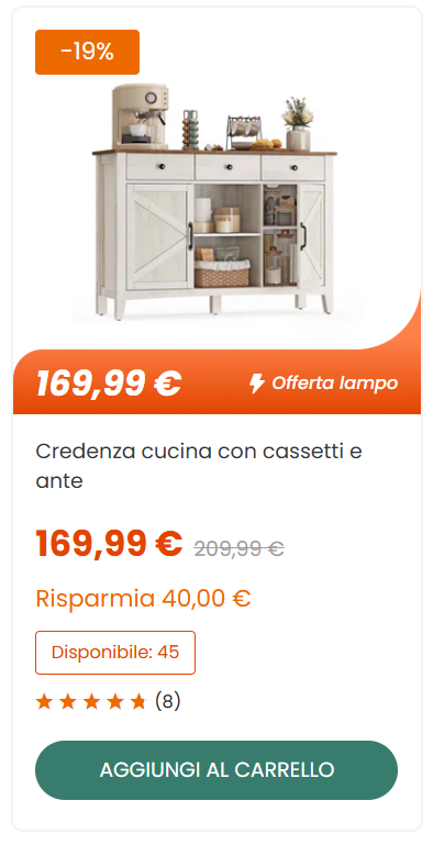 VASAGLE Credenza cucina con cassetti e ante